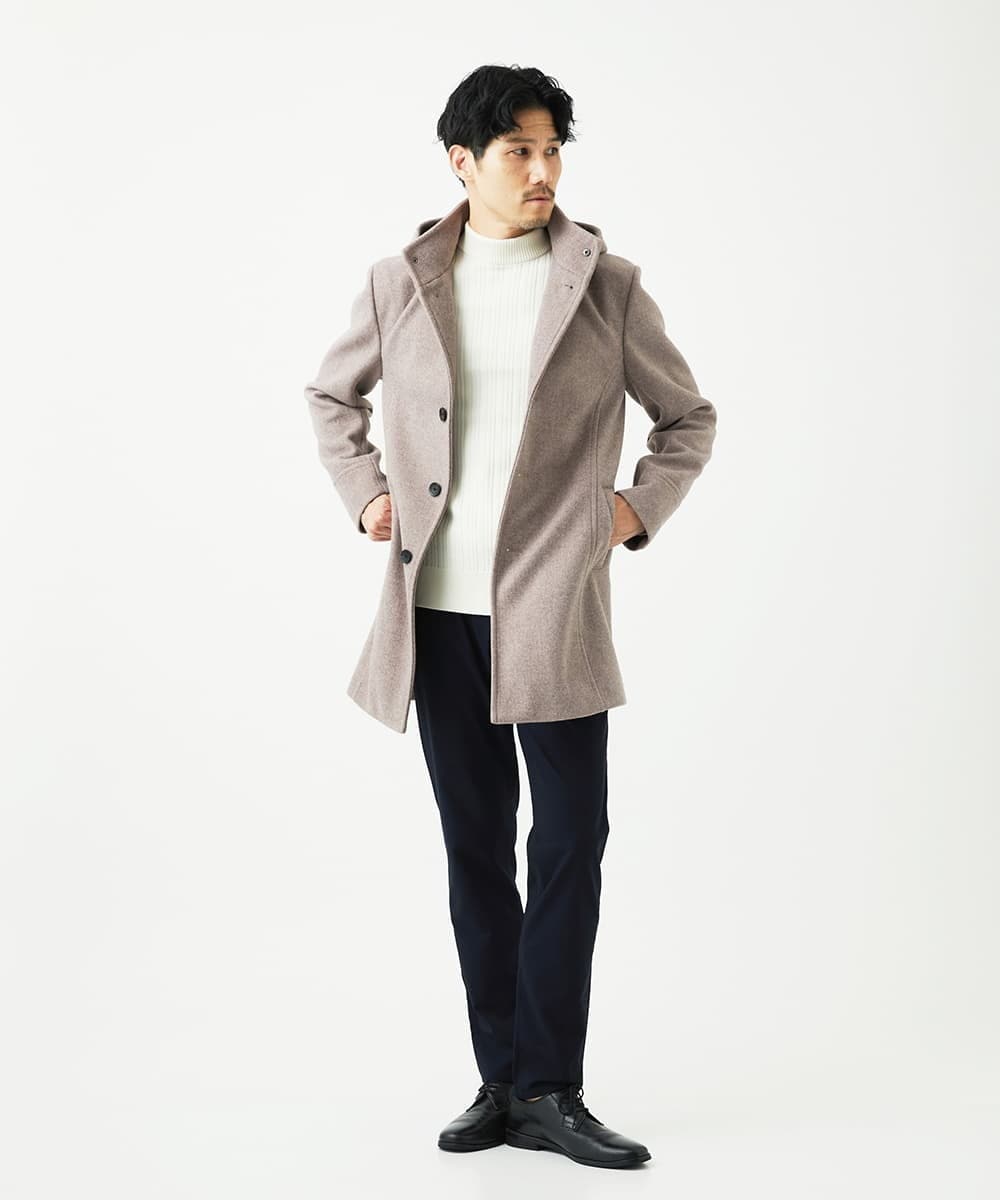 MKUAD65272 MK MICHEL KLEIN HOMME(MKミッシェルクランオム) 【4サイズ展開/フード着脱/ストレッチ】フード付きコート/RETECメルトン  ブラウン