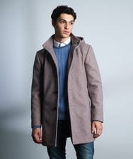 MKUAD65272 MK MICHEL KLEIN HOMME(MKミッシェルクランオム) 【4サイズ展開/フード着脱/ストレッチ】フード付きコート/RETECメルトン  ブラウン