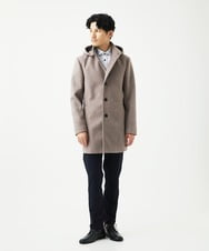 MKUAD65272 MK MICHEL KLEIN HOMME(MKミッシェルクランオム) 【4サイズ展開/フード着脱/ストレッチ】フード付きコート/RETECメルトン  ブラウン