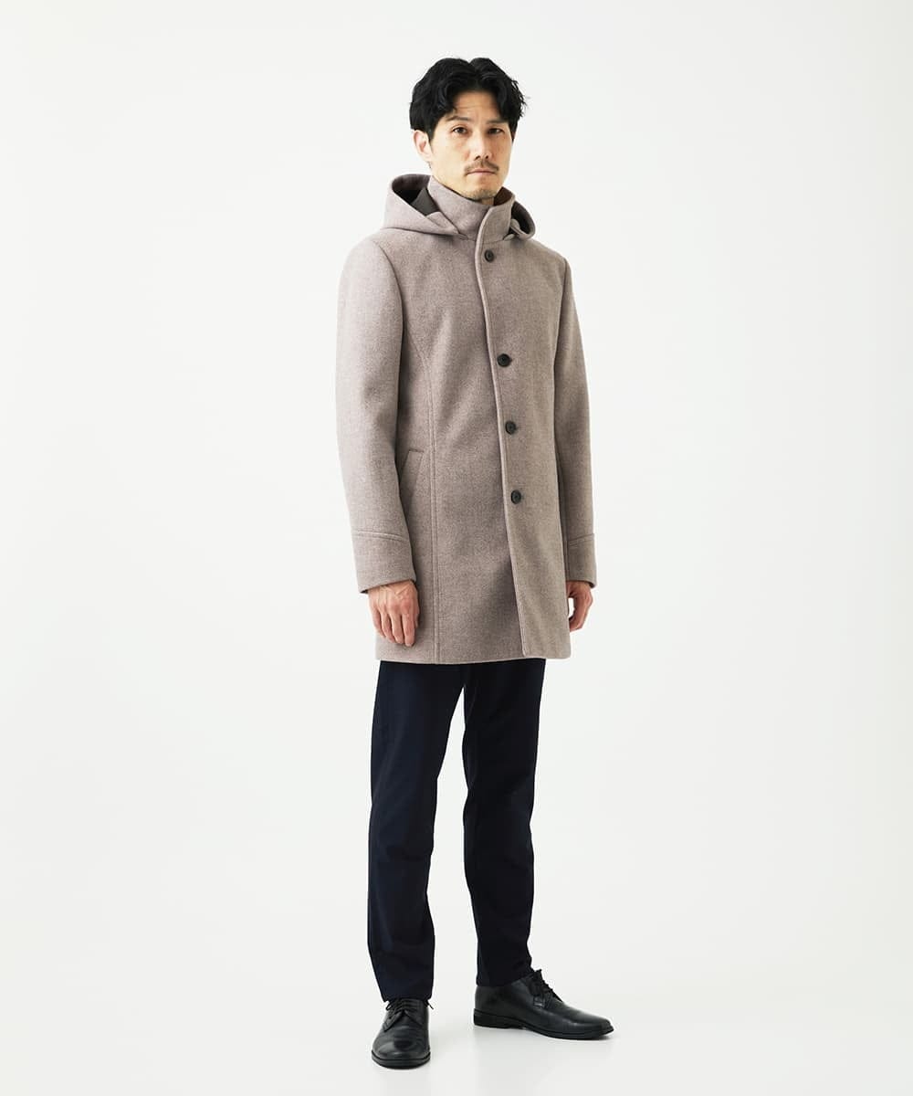 MKUAD65272 MK MICHEL KLEIN HOMME(MKミッシェルクランオム) 【4サイズ展開/フード着脱/ストレッチ】フード付きコート/RETECメルトン  ブラウン