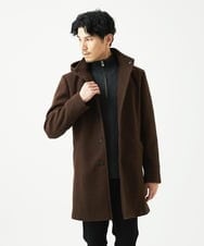 MKUAD65272 MK MICHEL KLEIN HOMME(MKミッシェルクランオム) 【4サイズ展開/フード着脱/ストレッチ】フード付きコート/RETECメルトン  ブラウン