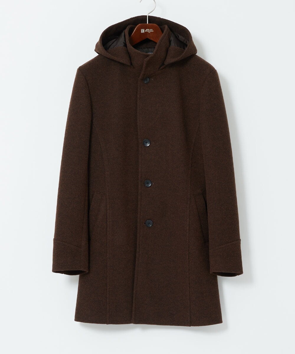 MKUAD65272 MK MICHEL KLEIN HOMME(MKミッシェルクランオム) 【4サイズ展開/フード着脱/ストレッチ】フード付きコート/RETECメルトン  ブラウン