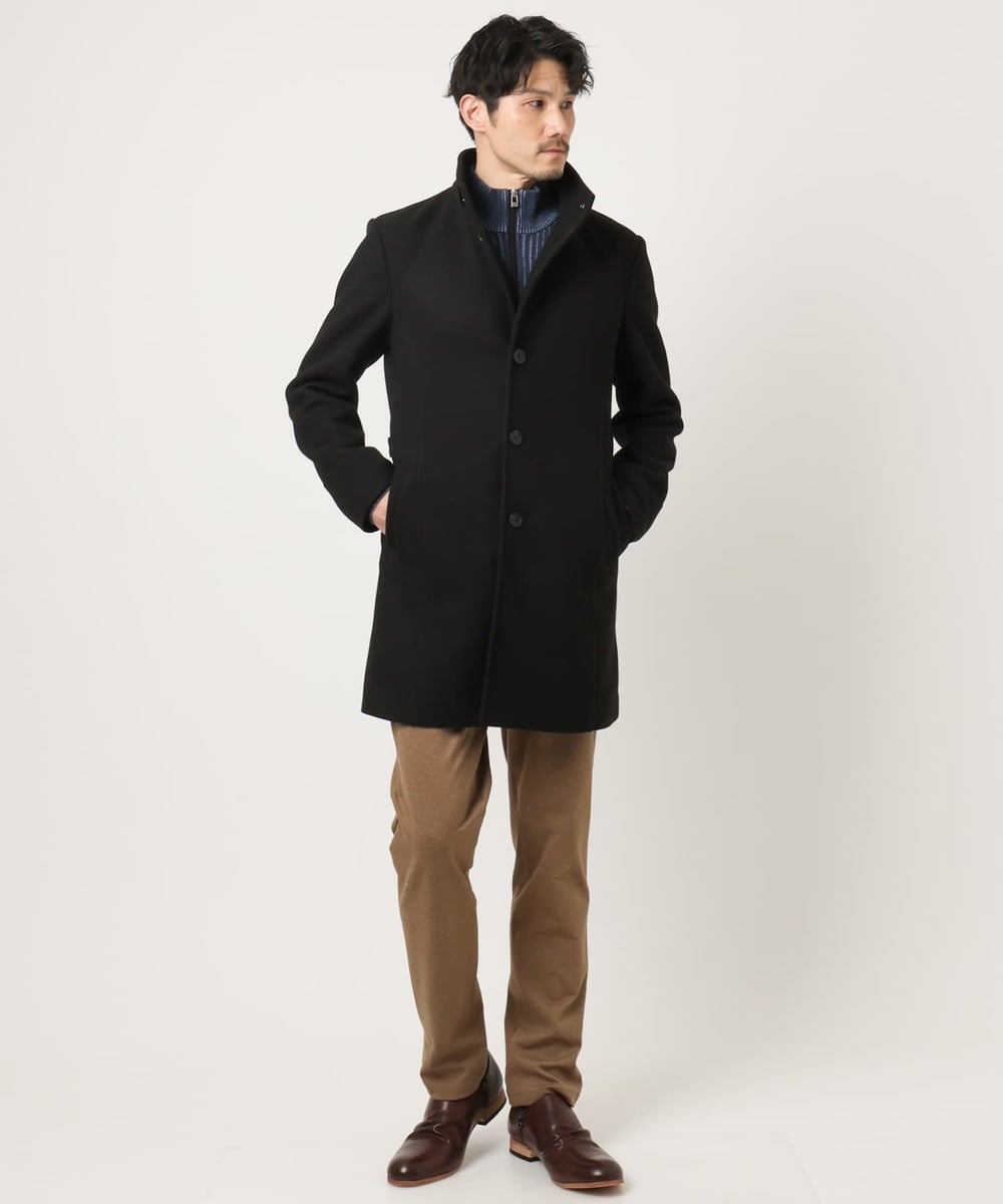 MKUAD65272 MK MICHEL KLEIN HOMME(MKミッシェルクランオム) 【4サイズ展開/フード着脱/ストレッチ】フード付きコート/RETECメルトン  ブラック