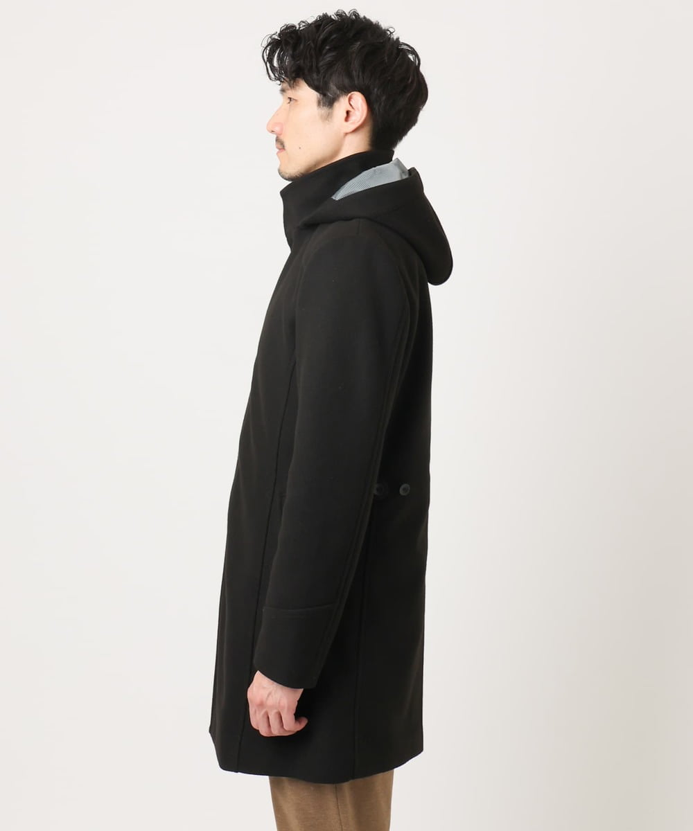 MKUAD65272 MK MICHEL KLEIN HOMME(MKミッシェルクランオム) 【4サイズ展開/フード着脱/ストレッチ】フード付きコート/RETECメルトン  ブラック