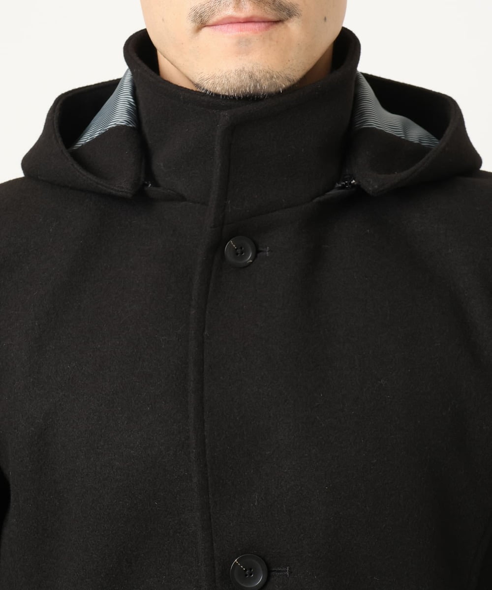 MKUAD65272 MK MICHEL KLEIN HOMME(MKミッシェルクランオム) 【4サイズ展開/フード着脱/ストレッチ】フード付きコート/RETECメルトン  ブラック
