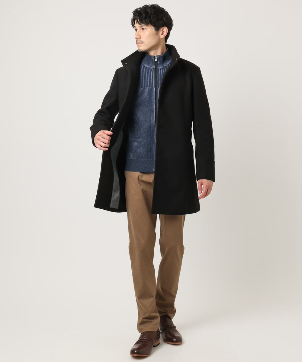 MKUAD65272 MK MICHEL KLEIN HOMME(MKミッシェルクランオム) 【4サイズ展開/フード着脱/ストレッチ】フード付きコート/RETECメルトン  ブラック
