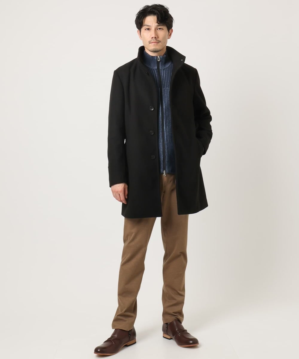 MKUAD65272 MK MICHEL KLEIN HOMME(MKミッシェルクランオム) 【4サイズ展開/フード着脱/ストレッチ】フード付きコート/RETECメルトン  ブラック