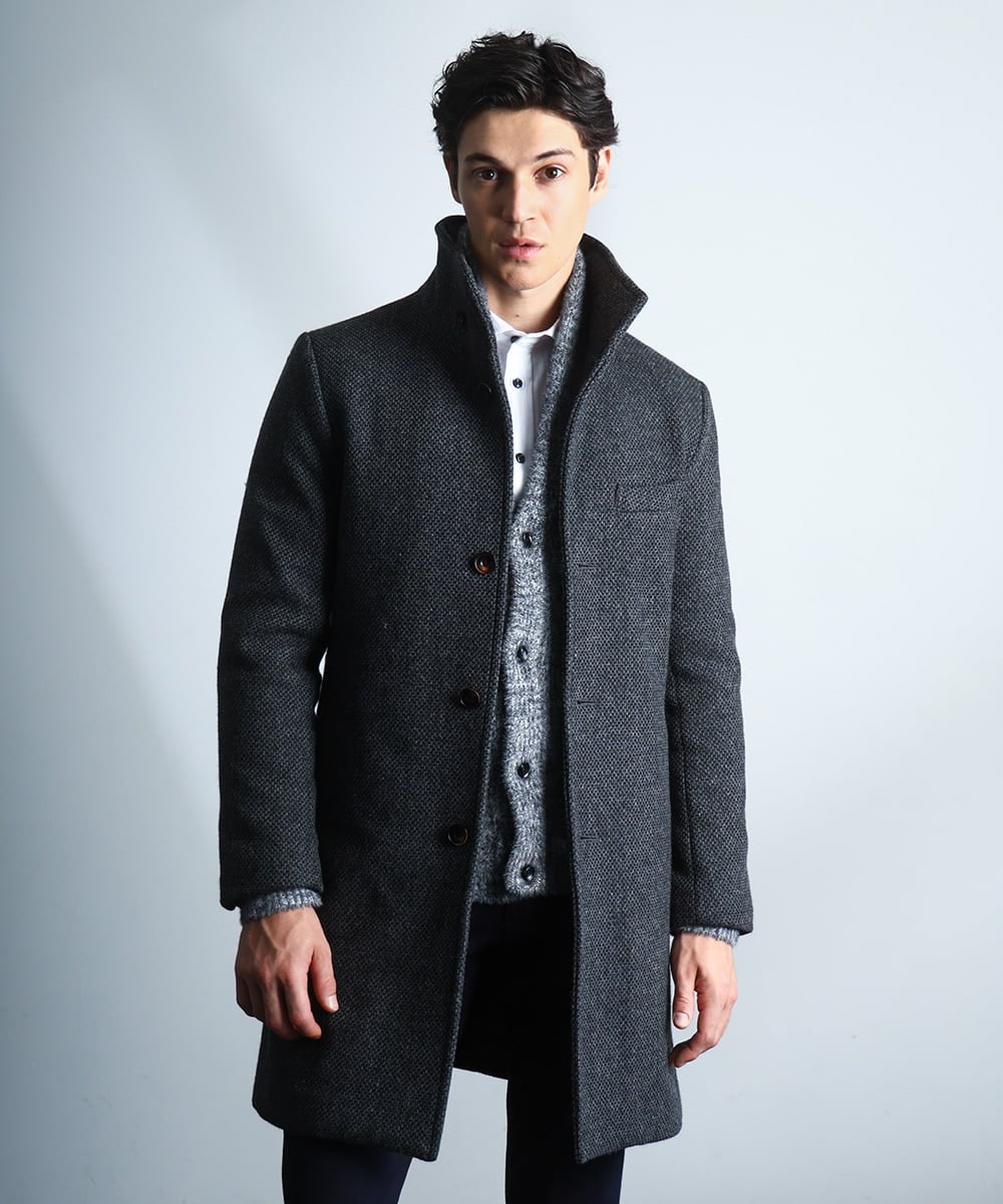 MKUAD72450 MK MICHEL KLEIN HOMME(MKミッシェルクランオム) 【残りわずか/尾州生地/ウール混】RENEWOOLドビー / スタンドカラーコート グレー