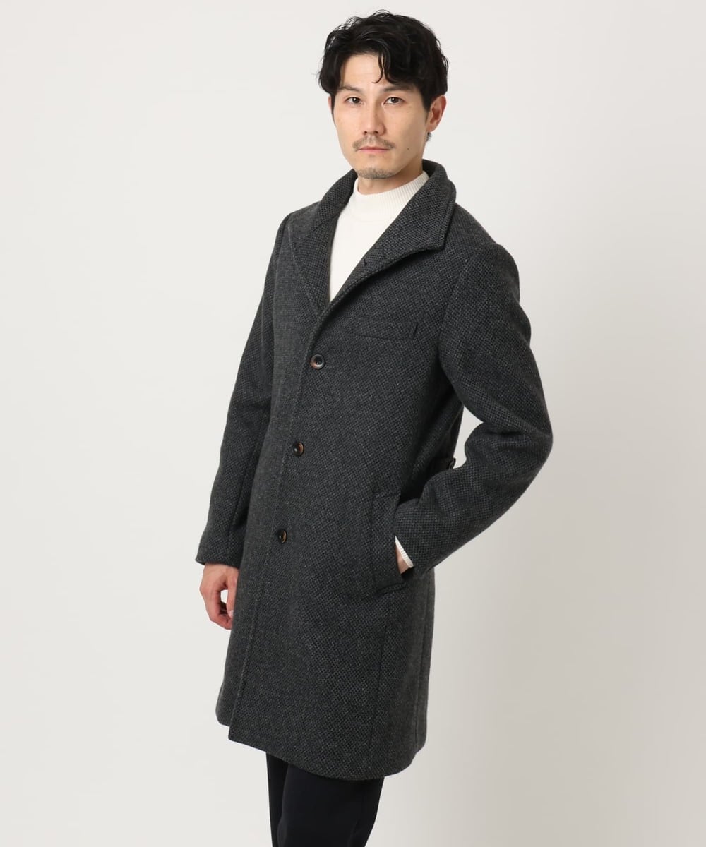 MKUAD72450 MK MICHEL KLEIN HOMME(MKミッシェルクランオム) 【残りわずか/尾州生地/ウール混】RENEWOOLドビー / スタンドカラーコート グレー