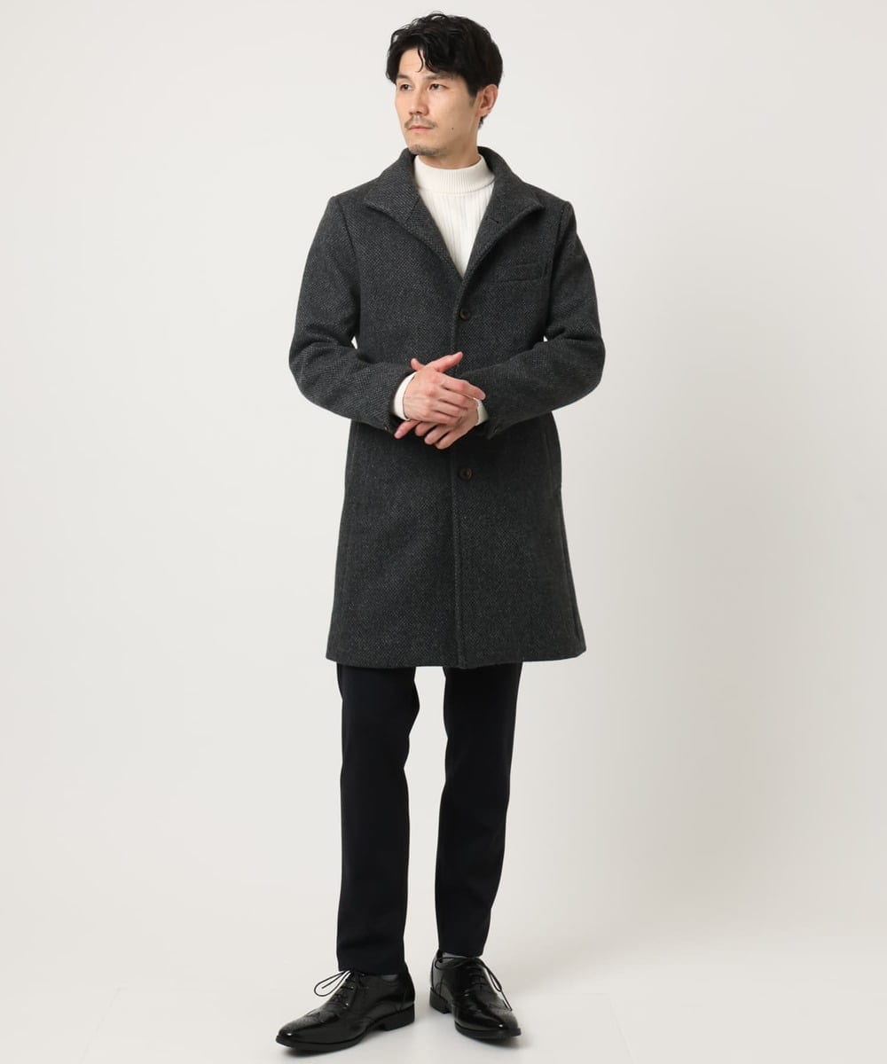 MKUAD72450 MK MICHEL KLEIN HOMME(MKミッシェルクランオム) 【残りわずか/尾州生地/ウール混】RENEWOOLドビー / スタンドカラーコート グレー