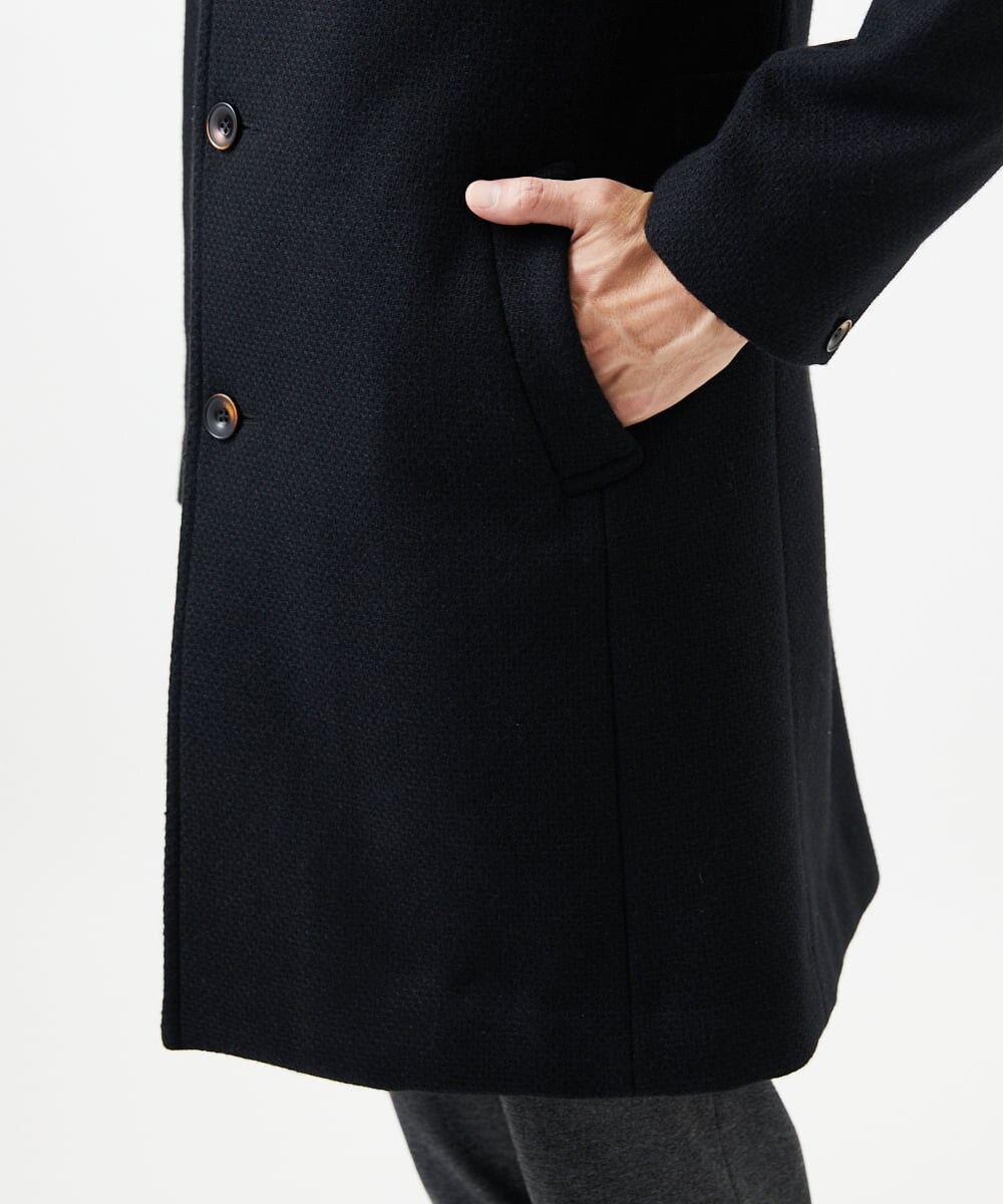 MKUAD72450 MK MICHEL KLEIN HOMME(MKミッシェルクランオム) 【残りわずか/尾州生地/ウール混】RENEWOOLドビー / スタンドカラーコート ブラック