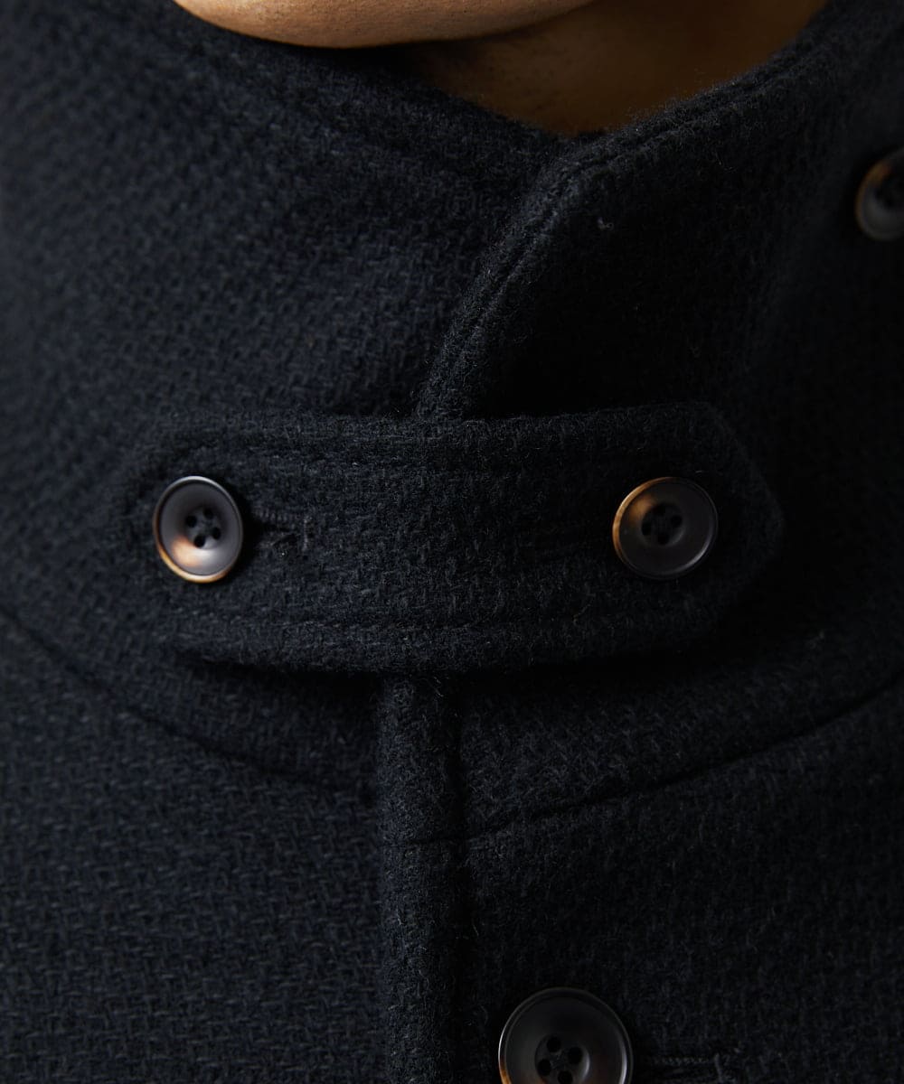 MKUAD72450 MK MICHEL KLEIN HOMME(MKミッシェルクランオム) 【残りわずか/尾州生地/ウール混】RENEWOOLドビー / スタンドカラーコート ブラック