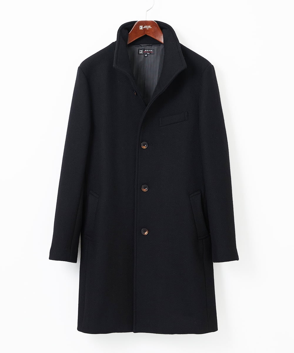 MKUAD72450 MK MICHEL KLEIN HOMME(MKミッシェルクランオム) 【残りわずか/尾州生地/ウール混】RENEWOOLドビー / スタンドカラーコート ブラック