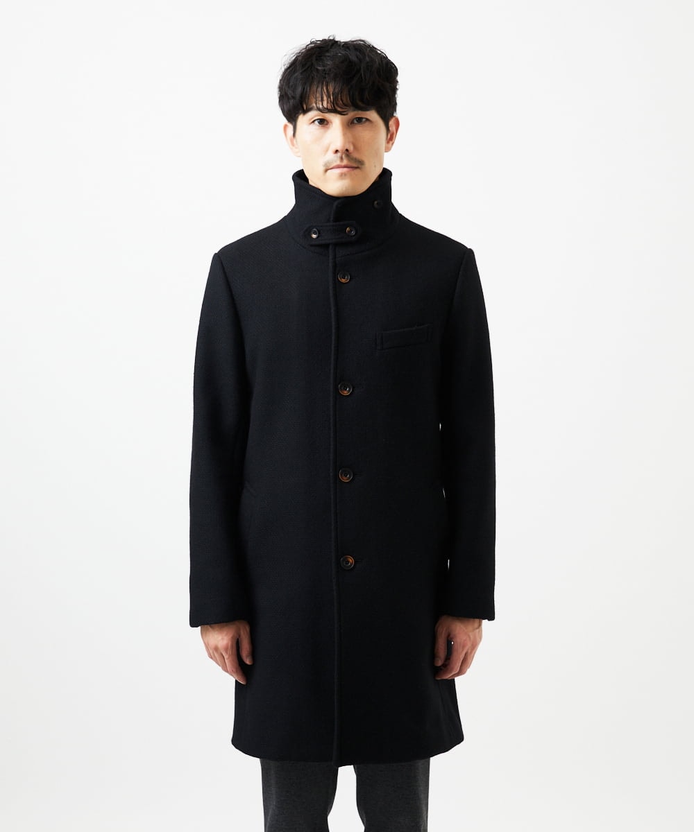 MKUAD72450 MK MICHEL KLEIN HOMME(MKミッシェルクランオム) 【残りわずか/尾州生地/ウール混】RENEWOOLドビー / スタンドカラーコート ブラック
