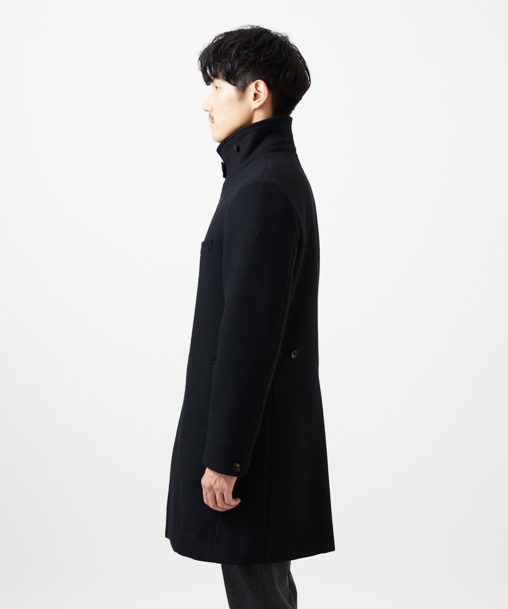 MKUAD72450 MK MICHEL KLEIN HOMME(MKミッシェルクランオム) 【残りわずか/尾州生地/ウール混】RENEWOOLドビー / スタンドカラーコート ブラック