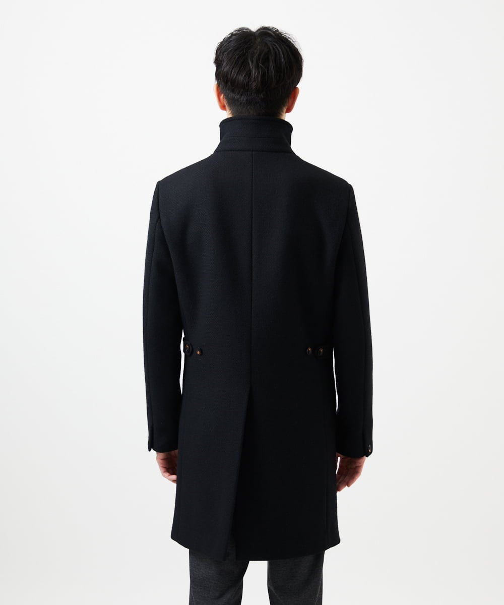 MKUAD72450 MK MICHEL KLEIN HOMME(MKミッシェルクランオム) 【残りわずか/尾州生地/ウール混】RENEWOOLドビー / スタンドカラーコート ブラック