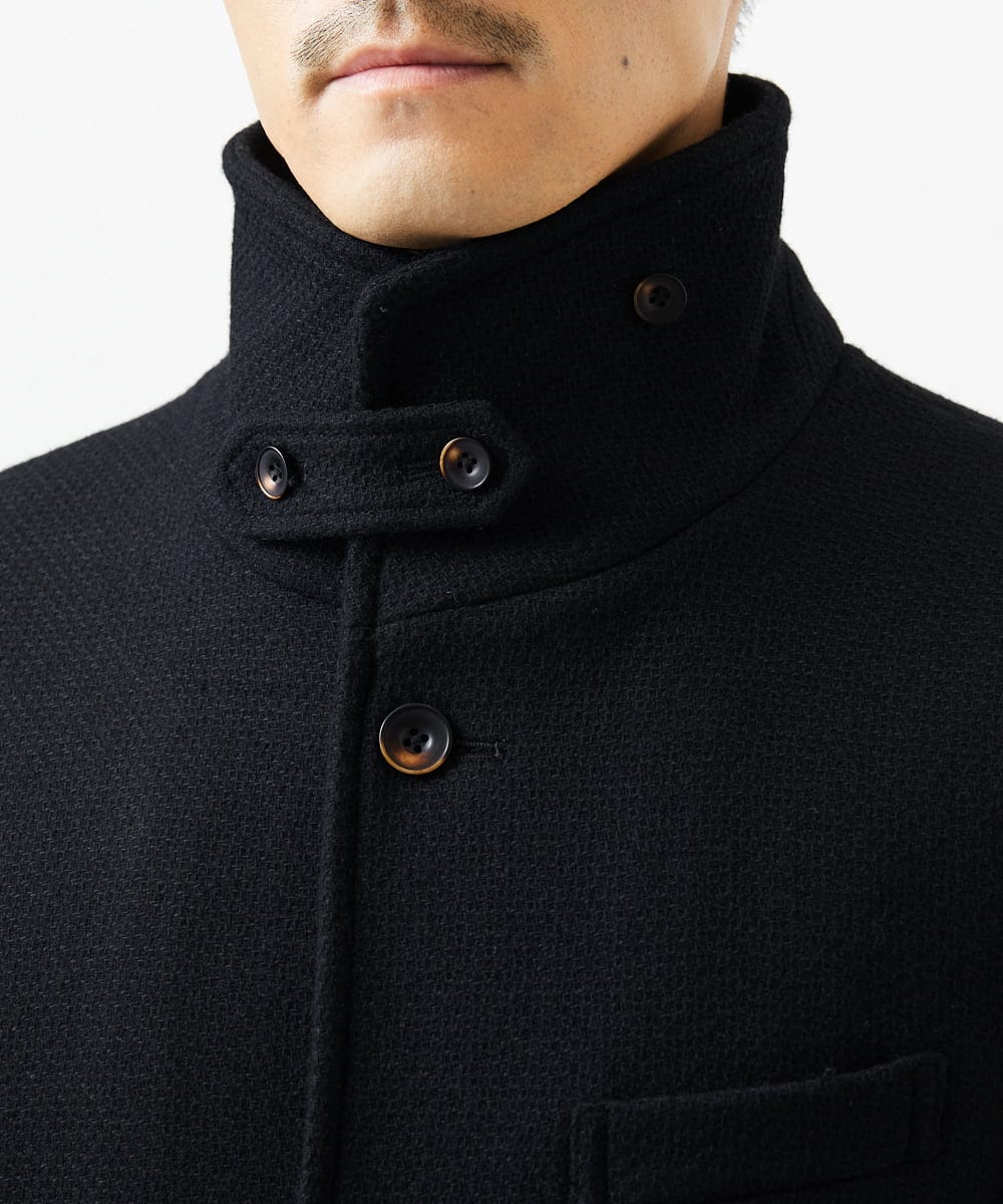 MKUAD72450 MK MICHEL KLEIN HOMME(MKミッシェルクランオム) 【残りわずか/尾州生地/ウール混】RENEWOOLドビー / スタンドカラーコート ブラック