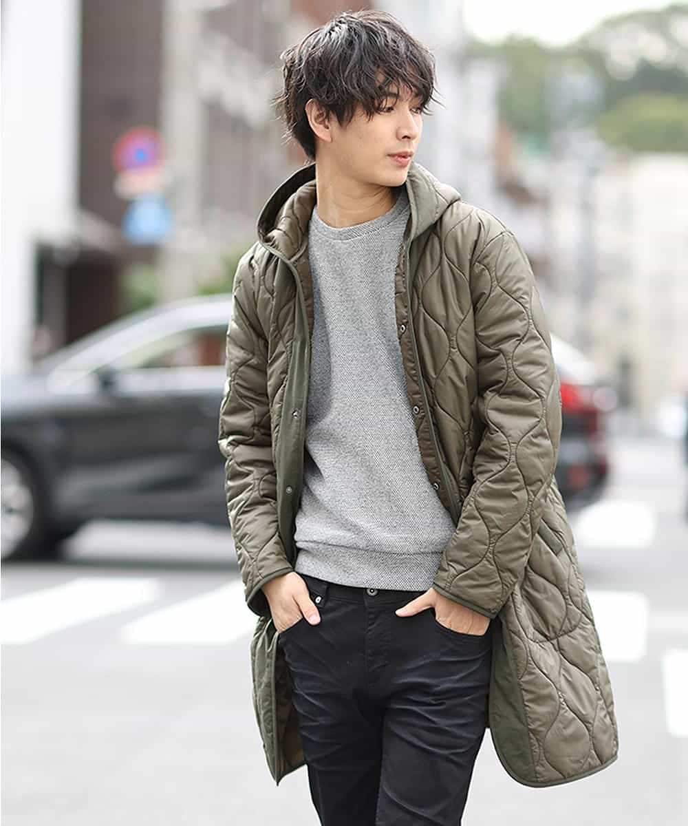 MKUAO05190 MK MICHEL KLEIN HOMME(MKミッシェルクランオム) 【軽量:防寒:トレンドシルエット】キルティングフードコート カーキ
