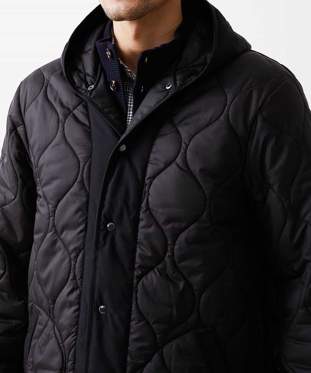 MKUAO05190 MK MICHEL KLEIN HOMME(MKミッシェルクランオム) 【軽量:防寒:トレンドシルエット】キルティングフードコート ブラック