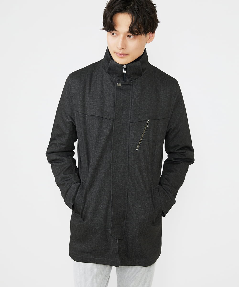 MKUAX11272 MK MICHEL KLEIN HOMME(MKミッシェルクランオム) 2WAYスタンドコート / TEC EASY JERSY カーキ(37)