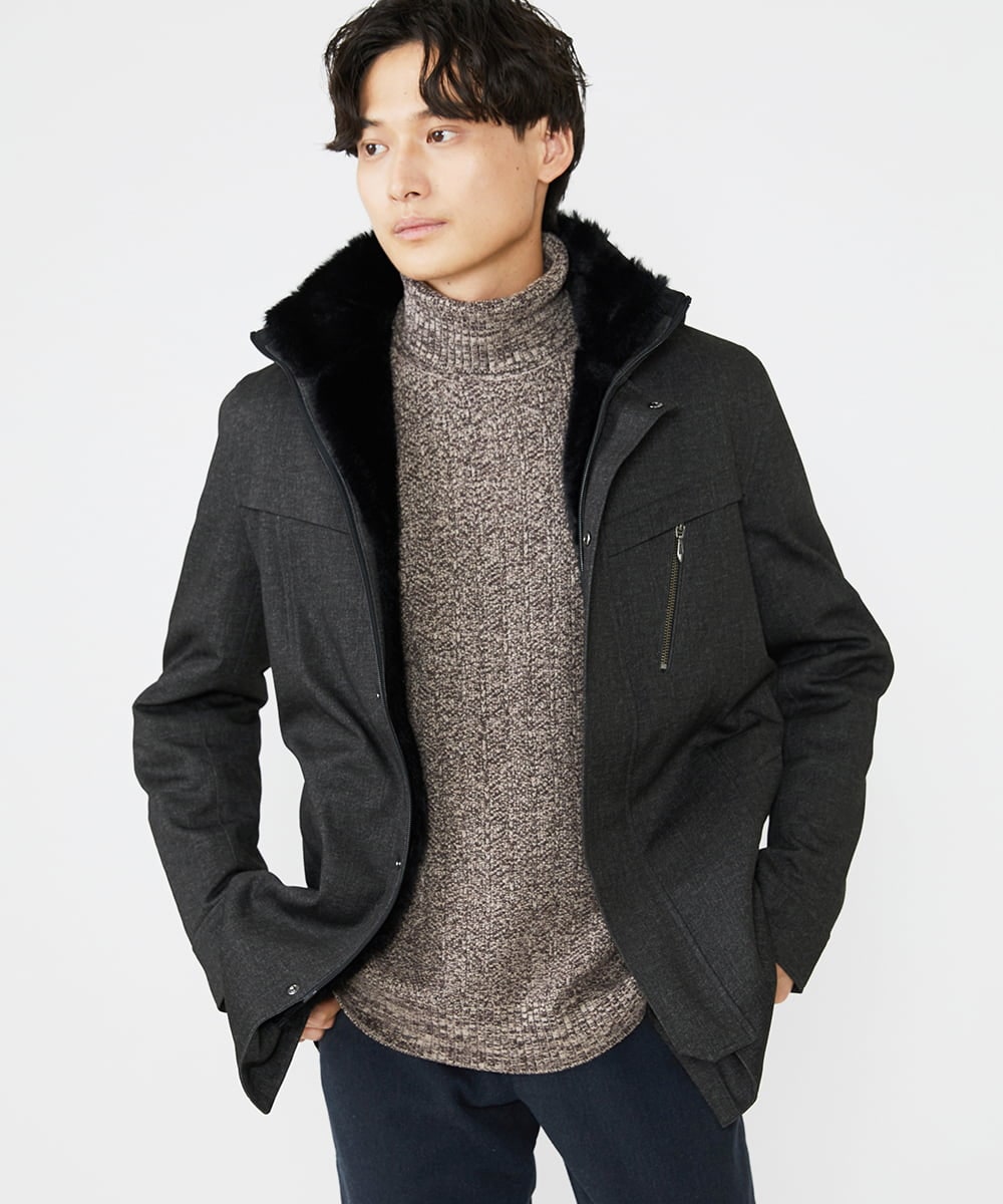 MKUAX11272 MK MICHEL KLEIN HOMME(MKミッシェルクランオム) 2WAYスタンドコート / TEC EASY JERSY カーキ(37)