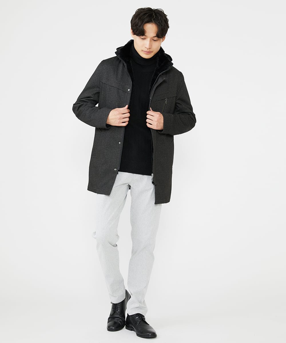 MKUAX11272 MK MICHEL KLEIN HOMME(MKミッシェルクランオム) 2WAYスタンドコート / TEC EASY JERSY カーキ(37)