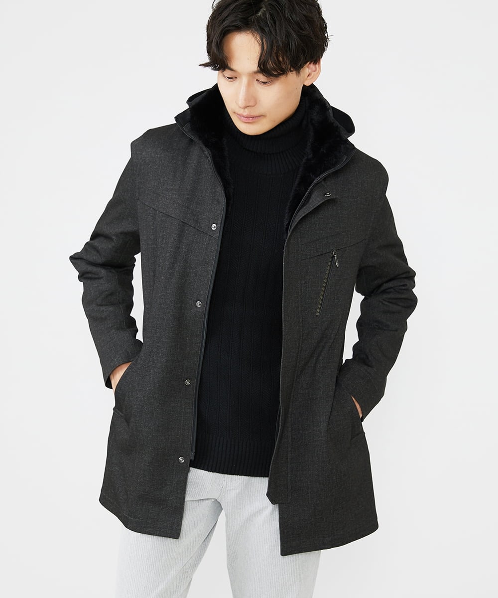 MKUAX11272 MK MICHEL KLEIN HOMME(MKミッシェルクランオム) 2WAYスタンドコート / TEC EASY JERSY カーキ(37)