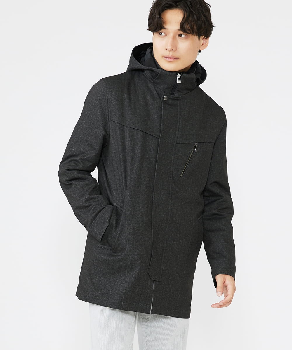 MKUAX11272 MK MICHEL KLEIN HOMME(MKミッシェルクランオム) 2WAYスタンドコート / TEC EASY JERSY カーキ(37)
