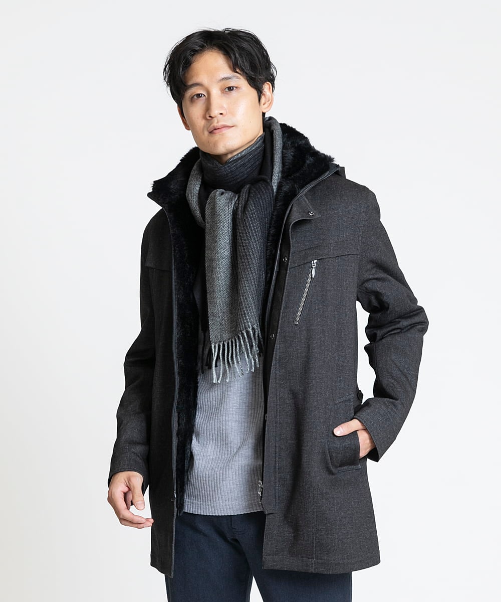 MKUAX11272 MK MICHEL KLEIN HOMME(MKミッシェルクランオム) 2WAYスタンドコート / TEC EASY JERSY ブラック(94)