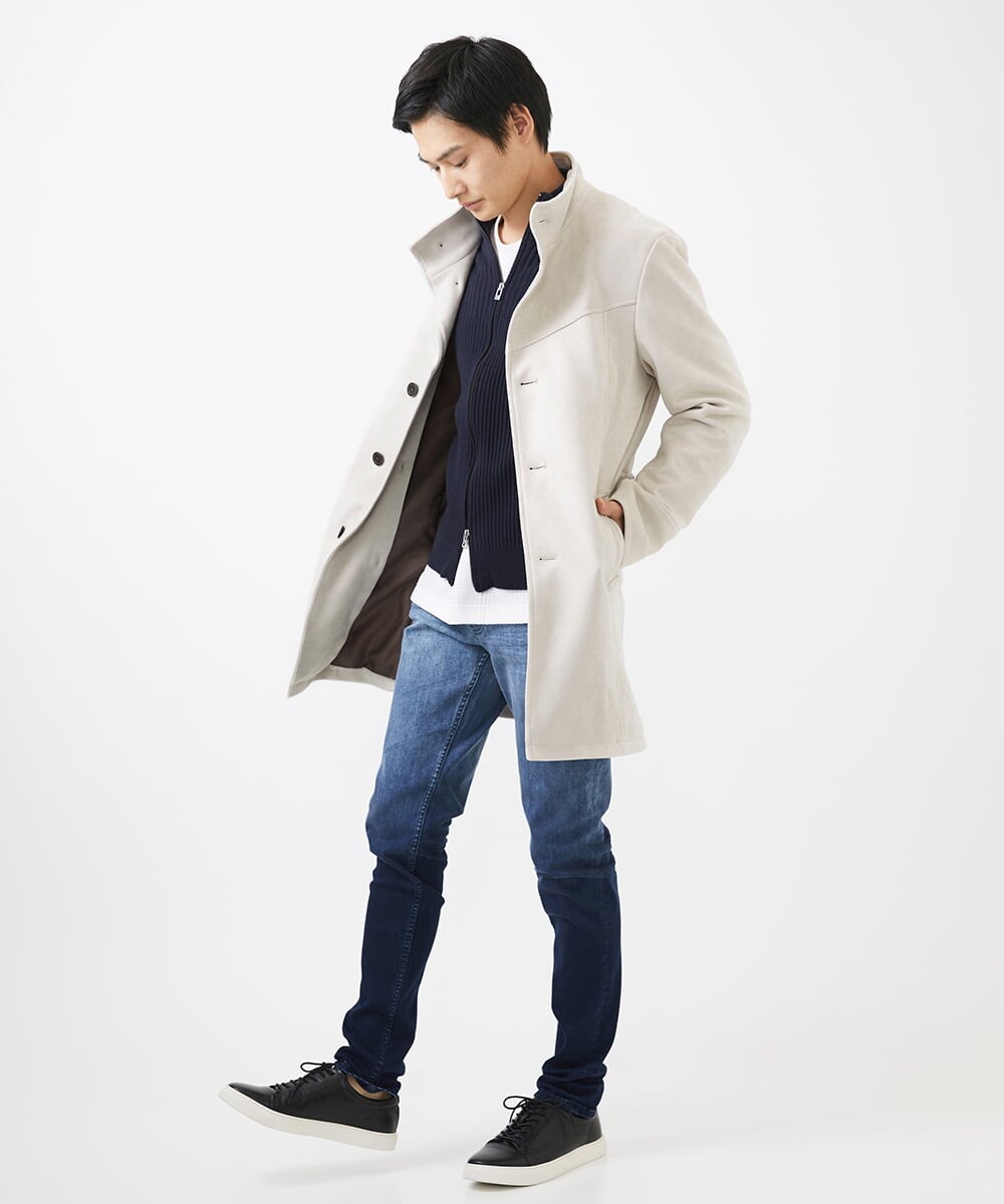 MKUDA61272 MK MICHEL KLEIN HOMME(MKミッシェルクランオム) 【残りわずか！/在庫限り/中綿ライナー付き/秋春兼用】スタンドコート アイボリー