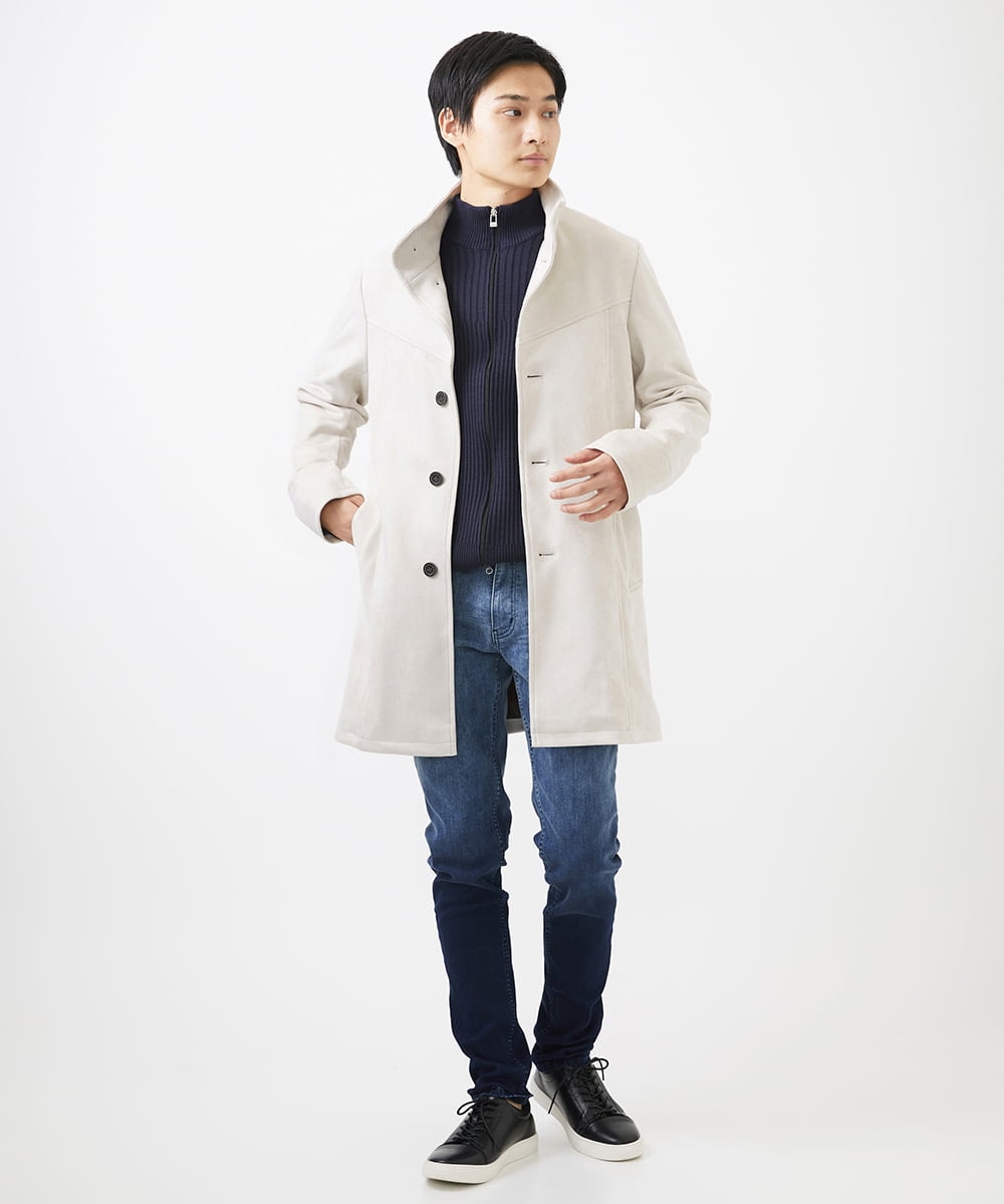 MKUDA61272 MK MICHEL KLEIN HOMME(MKミッシェルクランオム) 【残りわずか！/在庫限り/中綿ライナー付き/秋春兼用】スタンドコート アイボリー