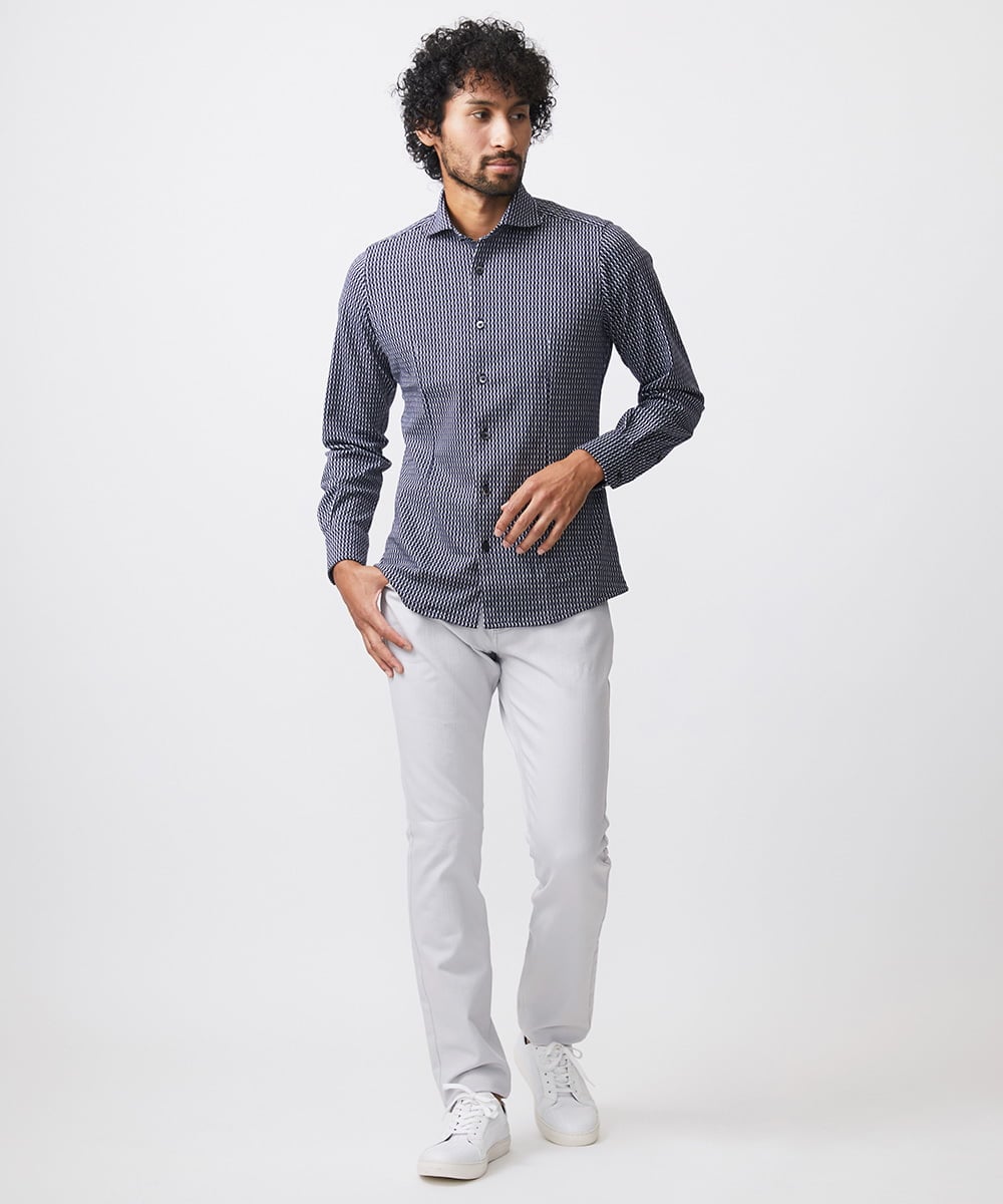 MNBAA13200 MICHEL KLEIN HOMME(ミッシェルクラン オム) 《日本製》ストレッチラッセル長袖シャツ ネイビー