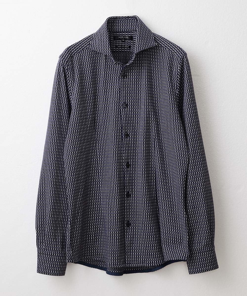 MNBAA13200 MICHEL KLEIN HOMME(ミッシェルクラン オム) 《日本製》ストレッチラッセル長袖シャツ ネイビー