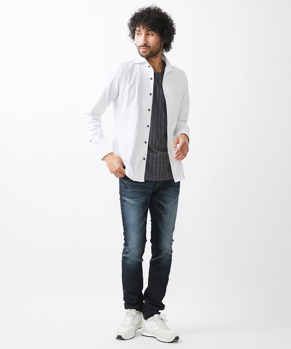 MNBAA13200 MICHEL KLEIN HOMME(ミッシェルクラン オム) 《日本製》ストレッチラッセル長袖シャツ ライトグレー