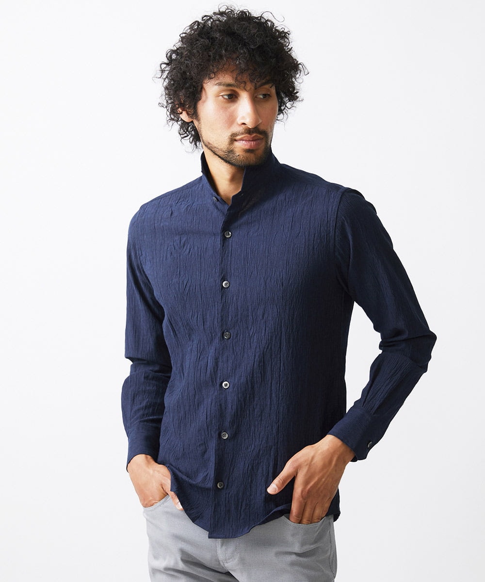 MNBAA26250 MICHEL KLEIN HOMME(ミッシェルクラン オム) チェック柄長袖シャツ ネイビー