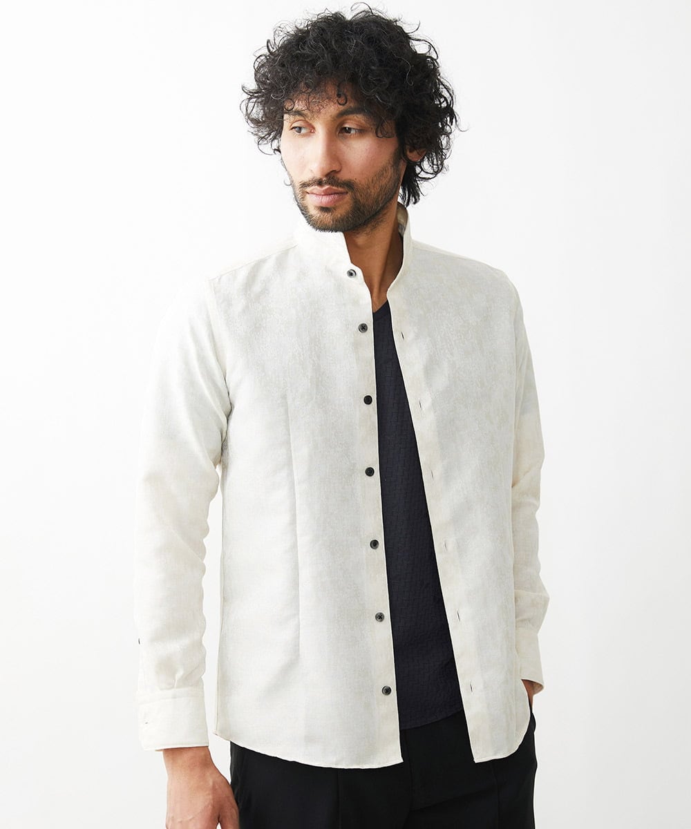 MNBAA51270 MICHEL KLEIN HOMME(ミッシェルクラン オム) 《日本製》総柄ジャガードシャツ アイボリー