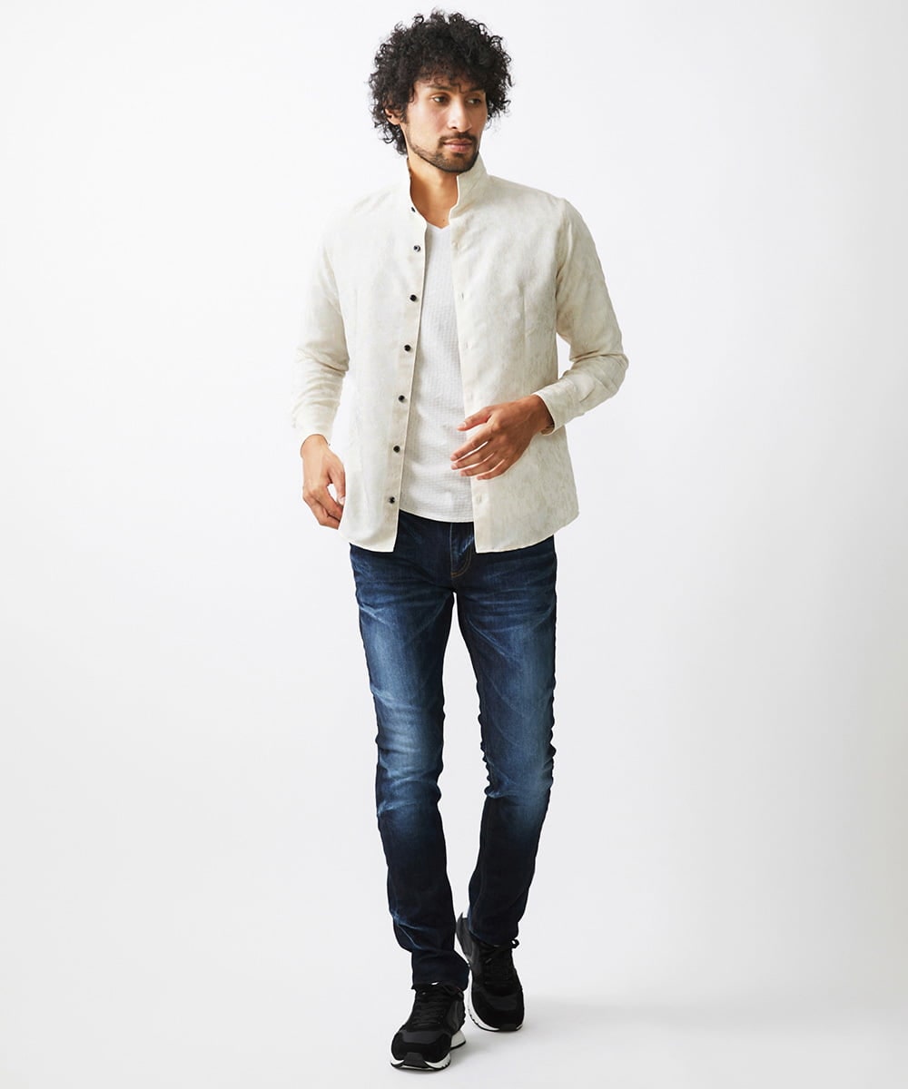 MNBAA51270 MICHEL KLEIN HOMME(ミッシェルクラン オム) 《日本製》総柄ジャガードシャツ アイボリー