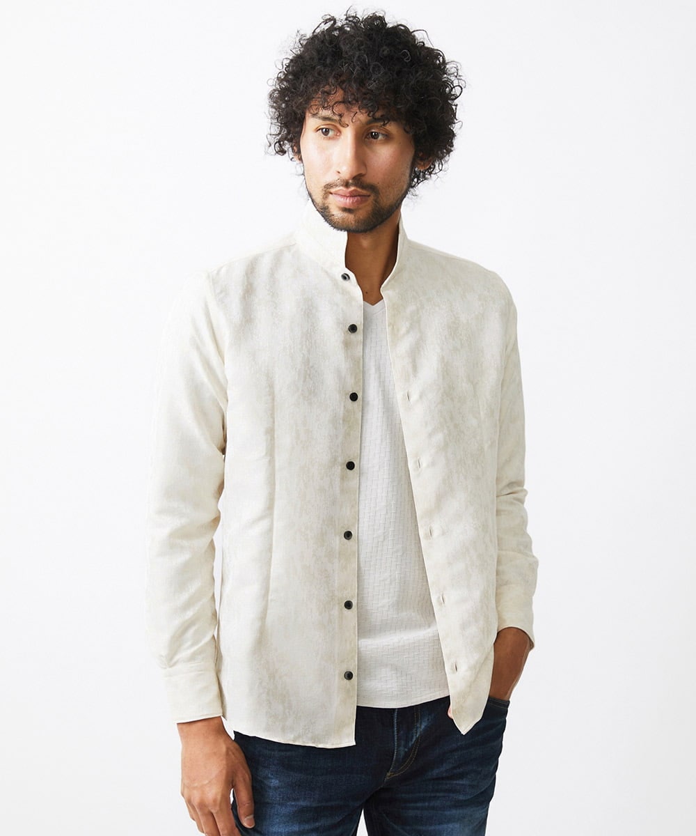 MNBAA51270 MICHEL KLEIN HOMME(ミッシェルクラン オム) 《日本製》総柄ジャガードシャツ アイボリー