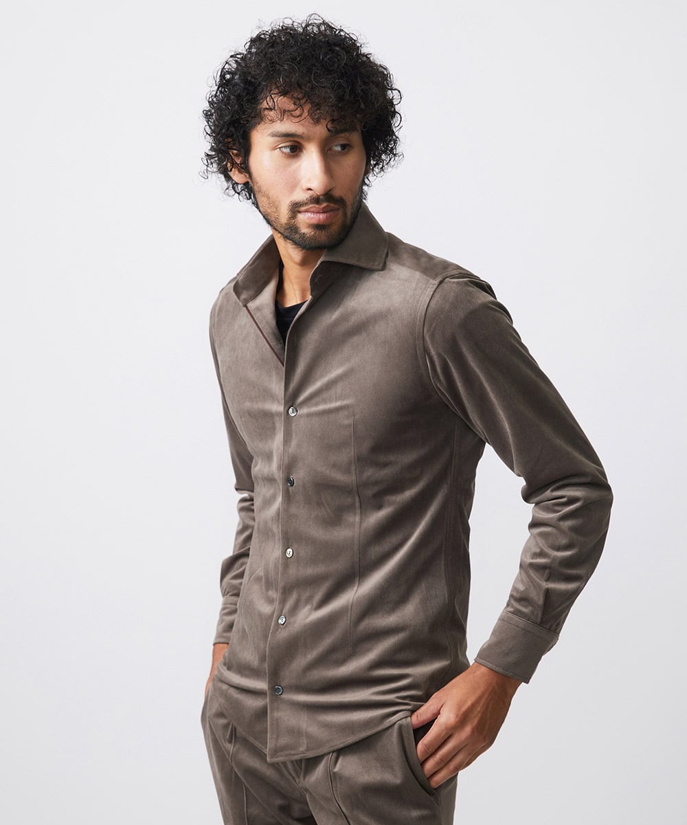 MNBAA56230 MICHEL KLEIN HOMME(ミッシェルクラン オム) トリコットベロア長袖シャツ セットアップ ブラウン