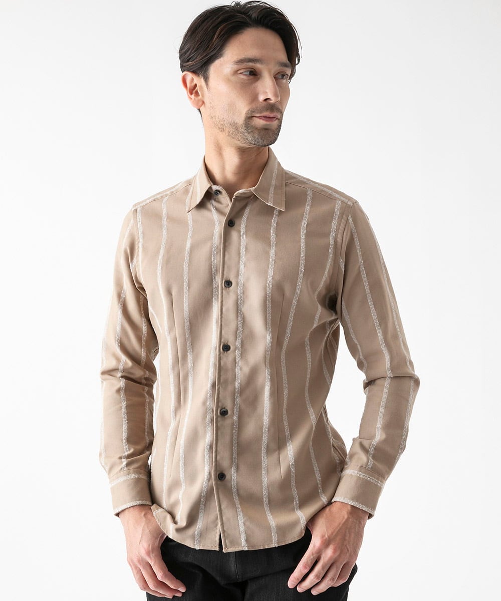 MNBAF51250 MICHEL KLEIN HOMME(ミッシェルクラン オム) ストライプ柄長袖シャツ ベージュ