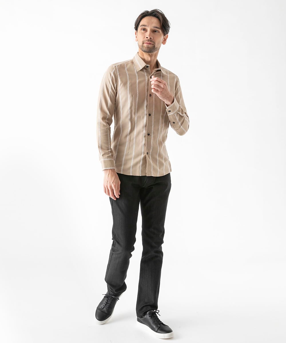MNBAF51250 MICHEL KLEIN HOMME(ミッシェルクラン オム) ストライプ柄長袖シャツ ベージュ