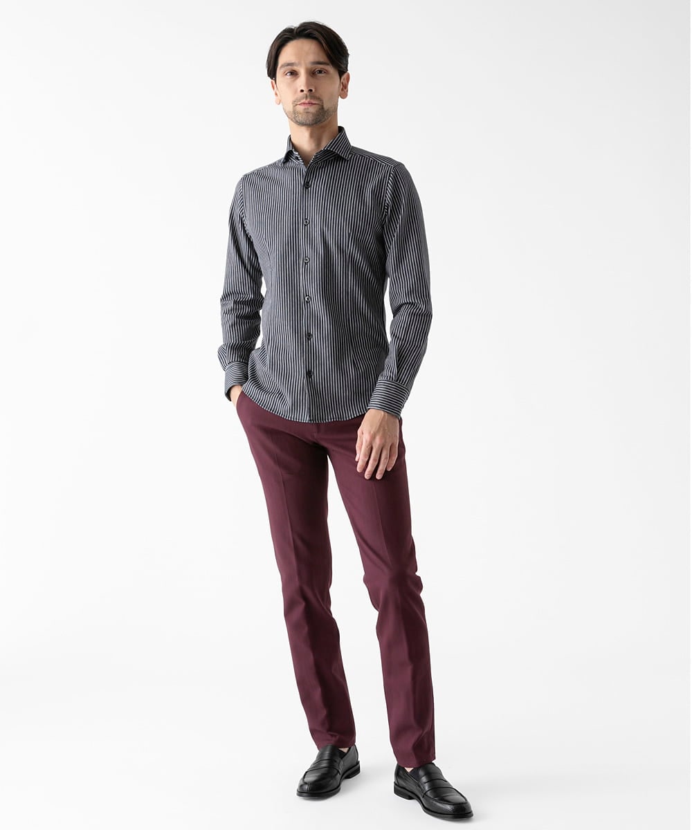 MNBAF55210 MICHEL KLEIN HOMME(ミッシェルクラン オム) 《日本製》ストライプ柄ジャージ長袖シャツ ネイビー