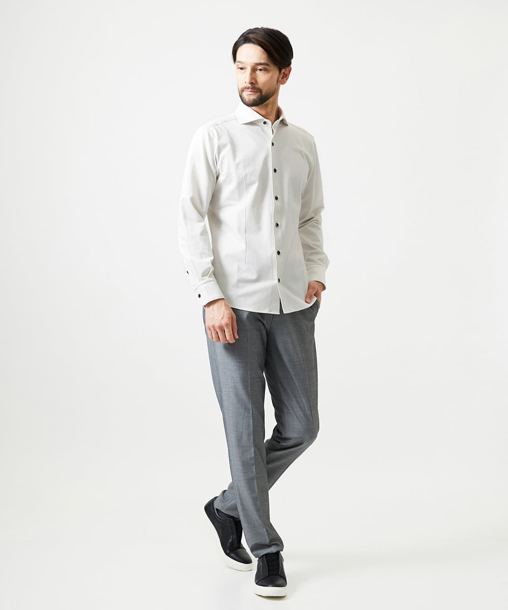 MNBAI02210 MICHEL KLEIN HOMME(ミッシェルクラン オム) 《日本製》ブロックイージーケア長袖シャツ アイボリー