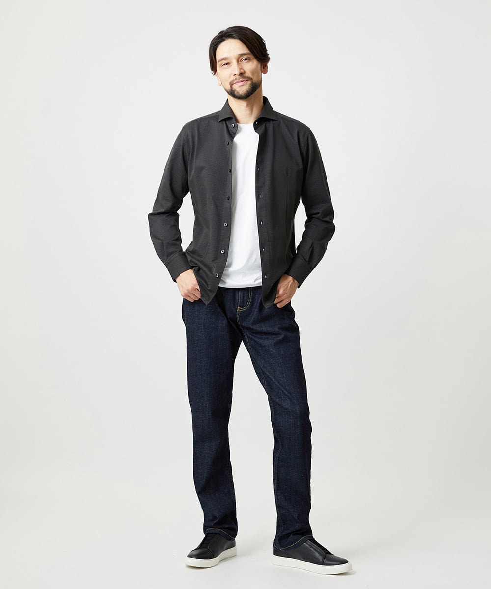 MNBAI02210 MICHEL KLEIN HOMME(ミッシェルクラン オム) 《日本製》ブロックイージーケア長袖シャツ ダークグレー