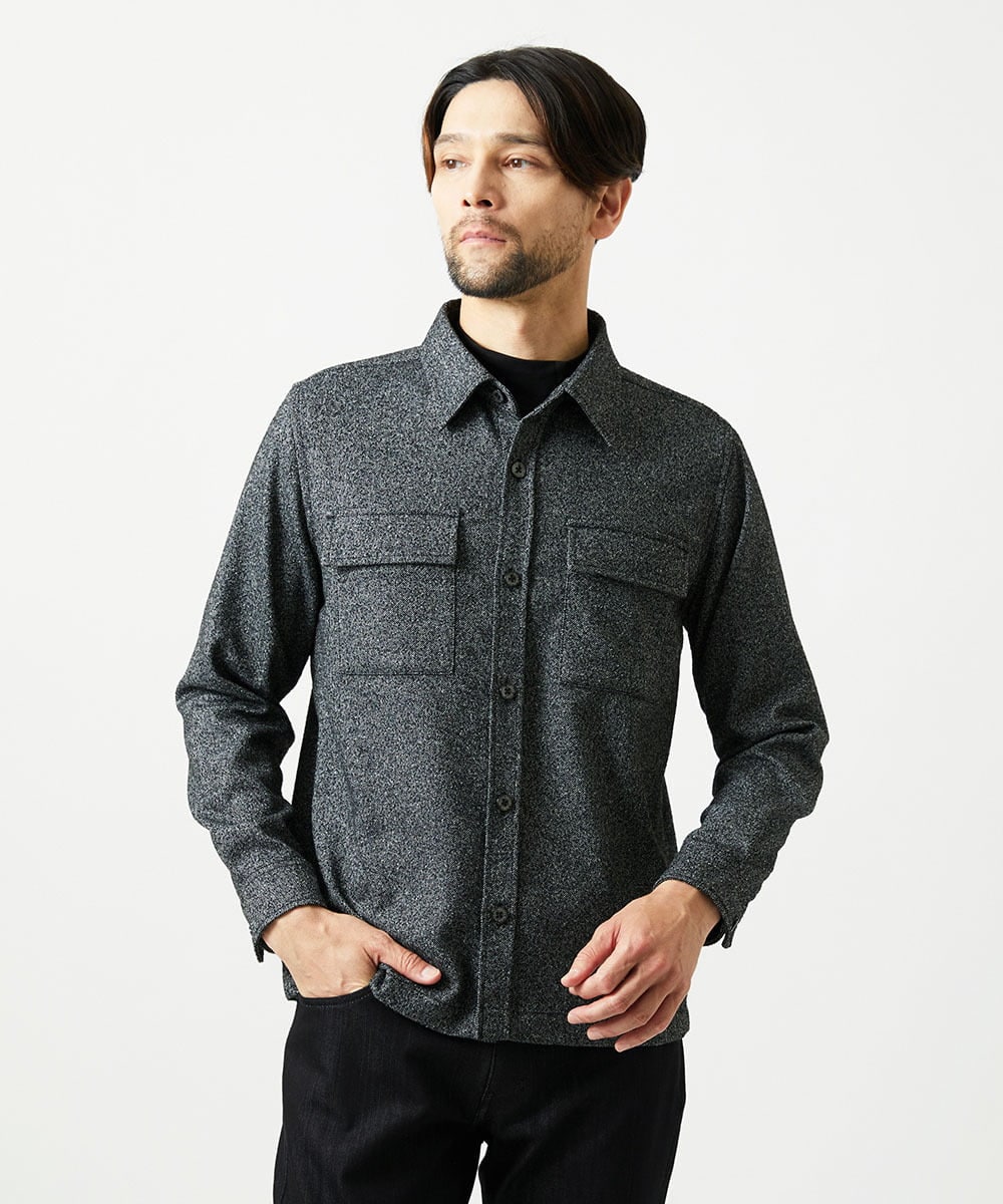 MNBAI55330 MICHEL KLEIN HOMME(ミッシェルクラン オム) ウール調シャツブルゾン ブラック