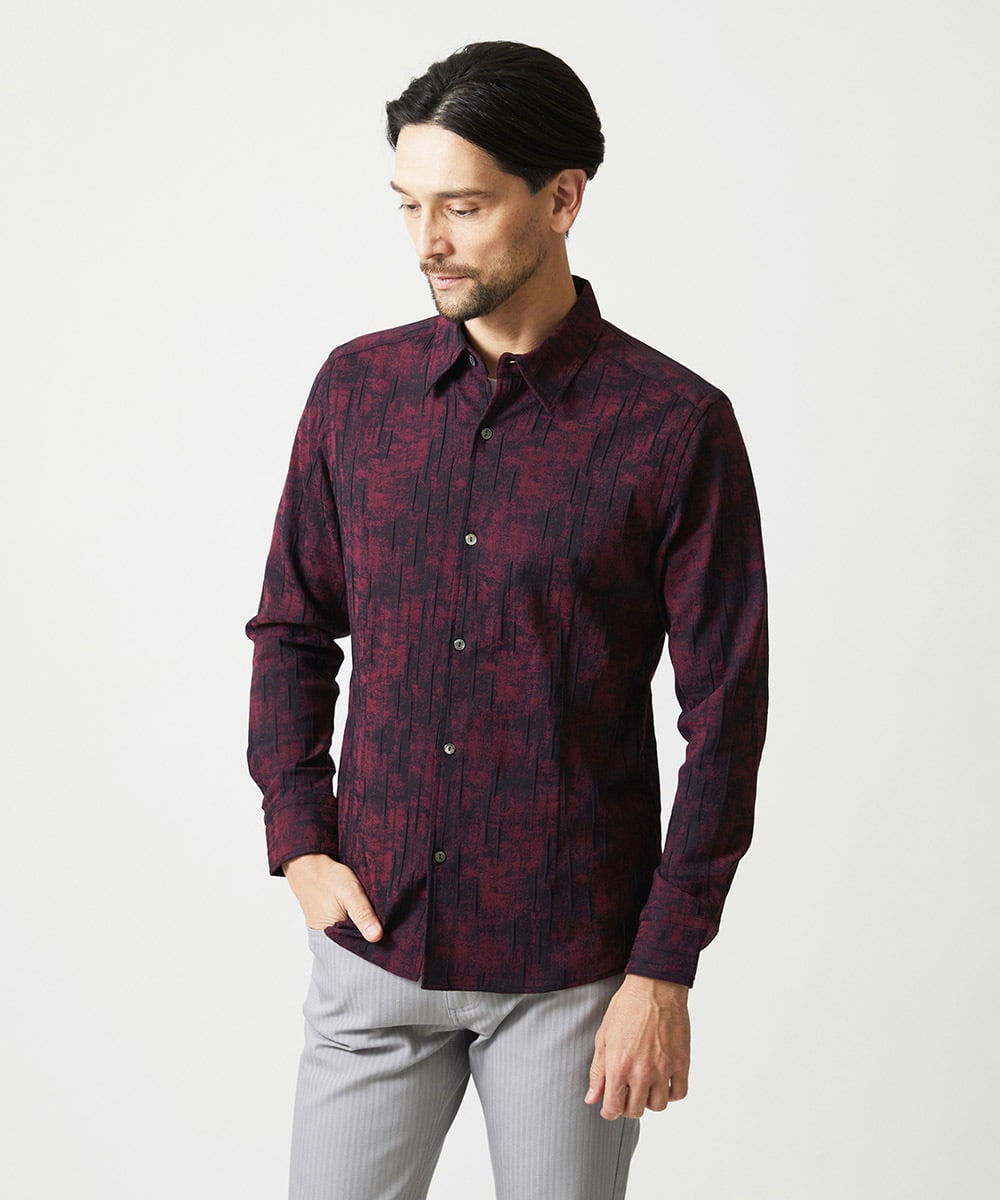 MNBAI63270 MICHEL KLEIN HOMME(ミッシェルクラン オム) 総柄タック入り長袖シャツ パープル