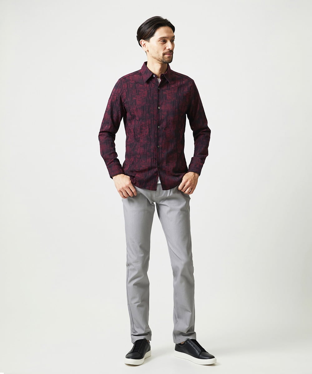 MNBAI63270 MICHEL KLEIN HOMME(ミッシェルクラン オム) 総柄タック入り長袖シャツ パープル