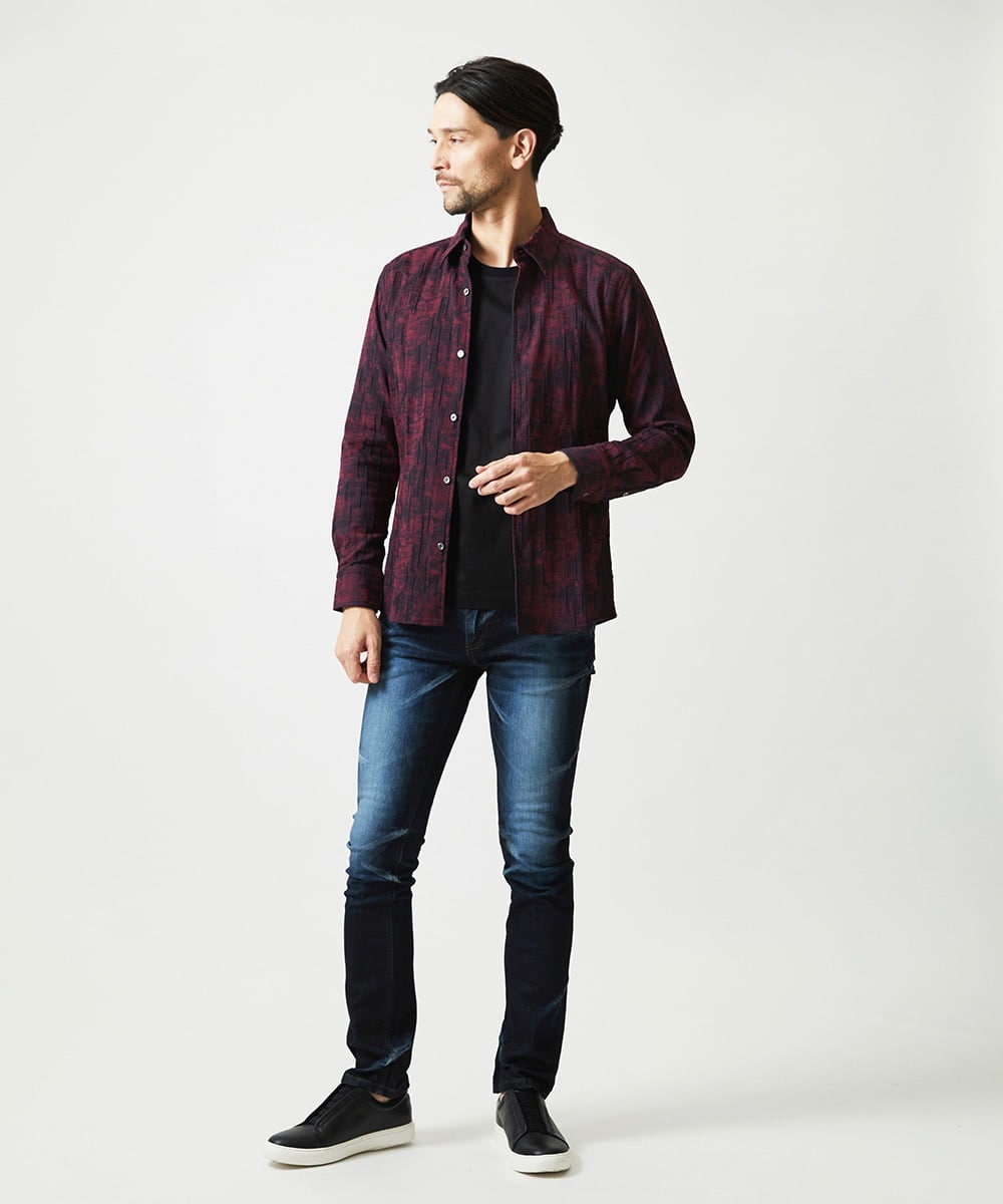 MNBAI63270 MICHEL KLEIN HOMME(ミッシェルクラン オム) 総柄タック入り長袖シャツ パープル