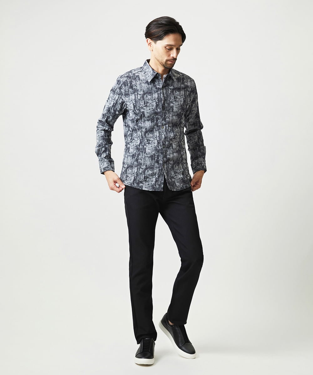 MNBAI63270 MICHEL KLEIN HOMME(ミッシェルクラン オム) 総柄タック入り長袖シャツ グレー