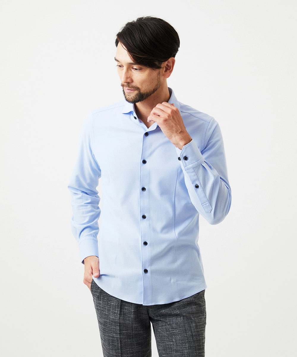 MNBDF50200 MICHEL KLEIN HOMME(ミッシェルクラン オム) 《日本製》ベーシックジャージ長袖シャツ ライトブルー